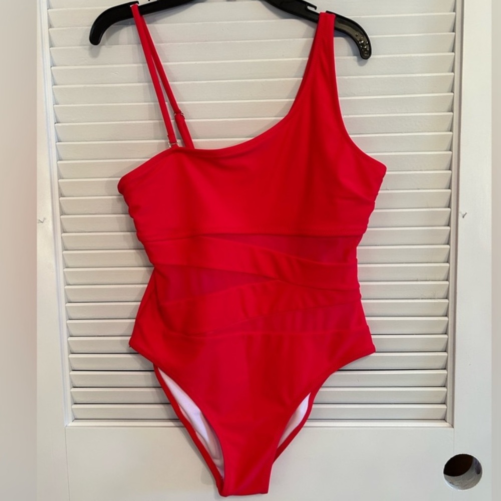 NWOT Pink Lily Red One-Piece Mesh Swimsuit Size M, No Signs of Wear